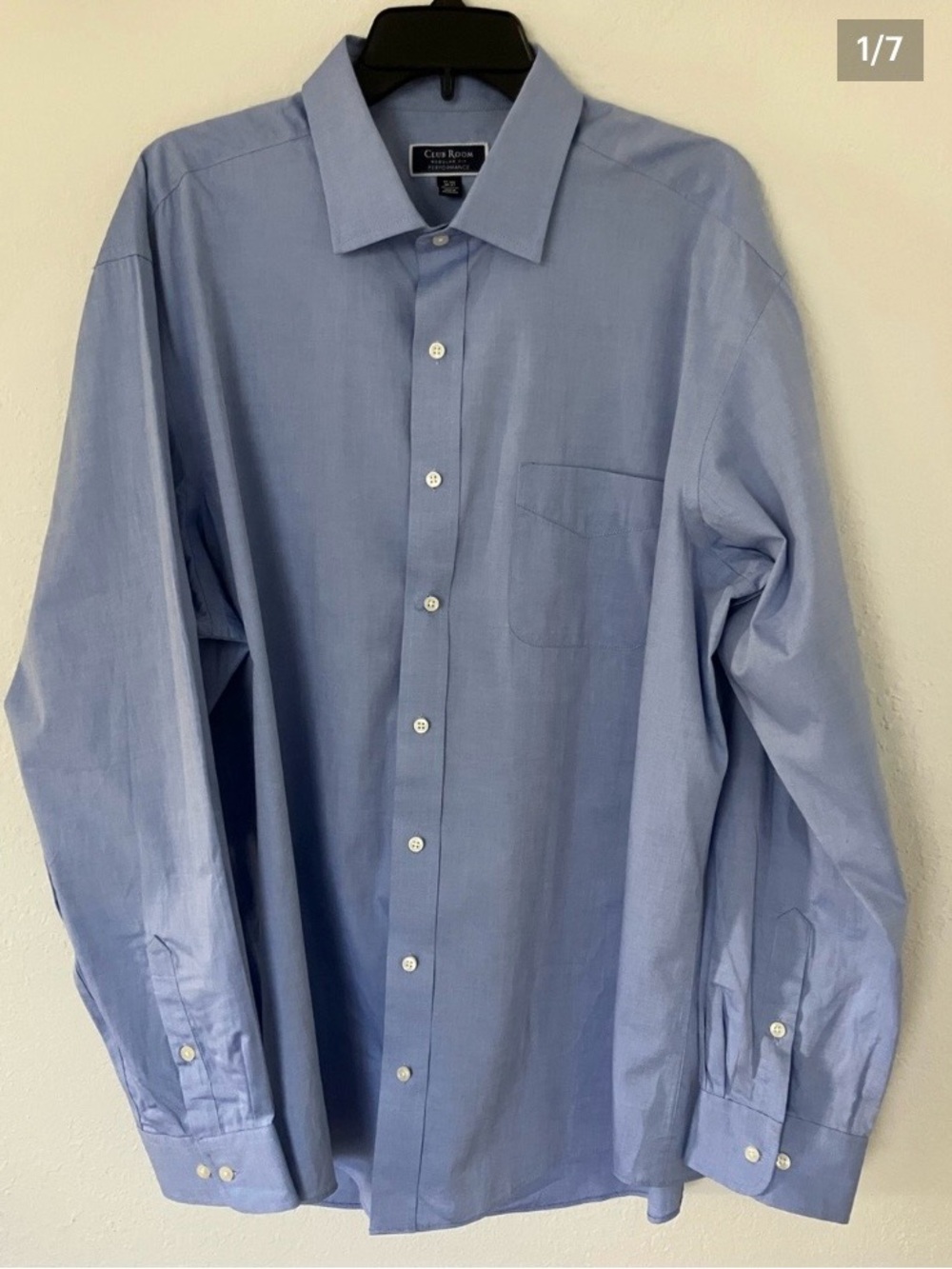Club Room Men's Light Blue Performance Dress Shirt. Sz 17.5x 36/37.